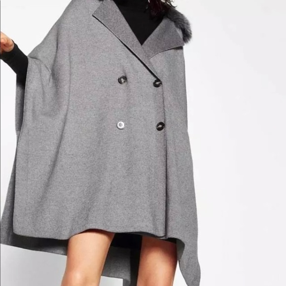 Zara Knit Cape Poncho Faux Fur Collar SMALL - Picture 7 of 13